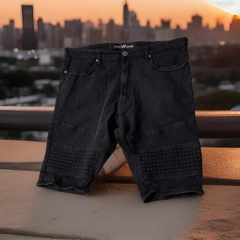 XRAY XR Jeans Men's 42 Stretch  Moto Denim Shorts‎ 12.5" Skate Black